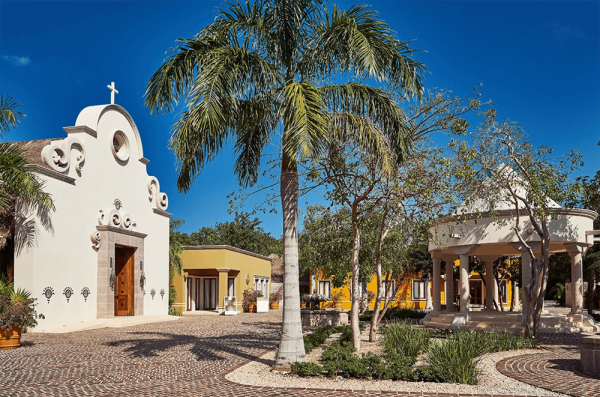 traditional mexican town square at mayakoba